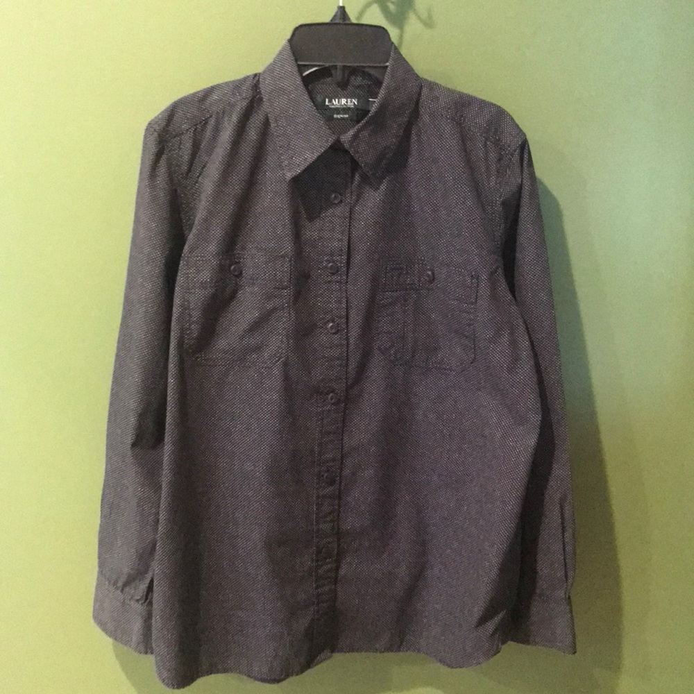 Lauren Black Polka Dot Denim long Sleeve Blouse - Picture 1 of 3